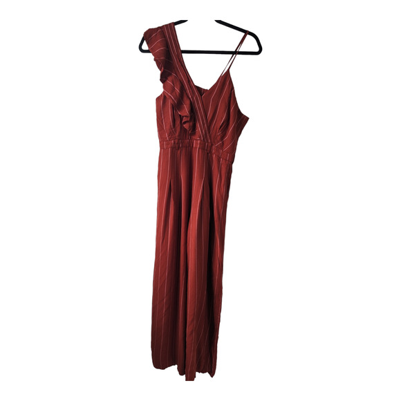 Three Floor Size 8 Margaux Striped Jumpsuit Burnt Orange Flared Flutter Sleeves - Picture 1 of 15